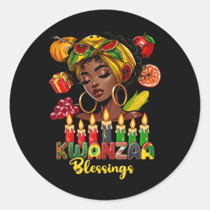 Kwanzaa Blessings Afro American Celebration Black  Classic Round Sticker