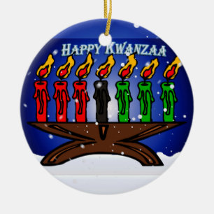 Kwanzaa Candle Kinara with Snow And Greeting Ceramic Tree Decoration
