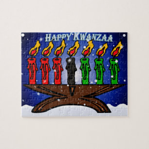 Kwanzaa Candle Kinara with Snow And Greeting Jigsaw Puzzle