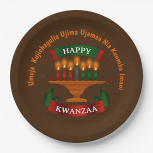Kwanzaa Candles Red Black Green 7 Principles 9"    Paper Plate
