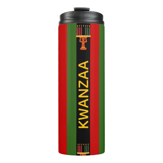 Kwanzaa Celebration Pan-African Vertical Stripes Thermal Tumbler (Front)