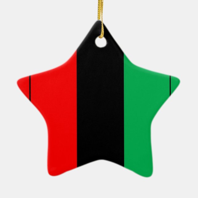Kwanzaa Colours Red Black Green Stripes Pattern Ceramic Tree Decoration (Back)