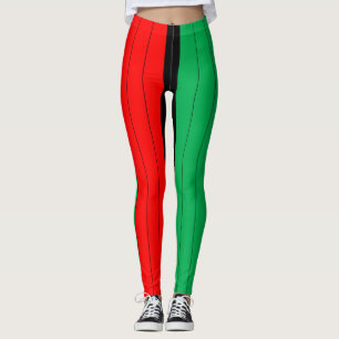 Kwanzaa Colours Red Black Green Stripes Pattern Leggings