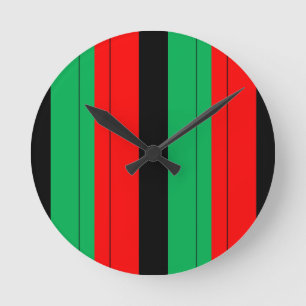 Kwanzaa Colours Red Black Green Stripes Pattern Round Clock