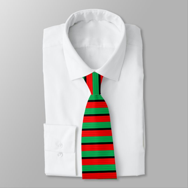 Kwanzaa Colours Red Black Green Stripes Pattern Tie (Tied)