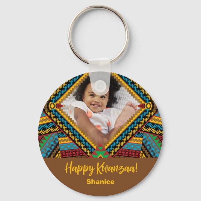 Kwanzaa Custom Brightly Colored Diamond Patter Key Ring (Front)