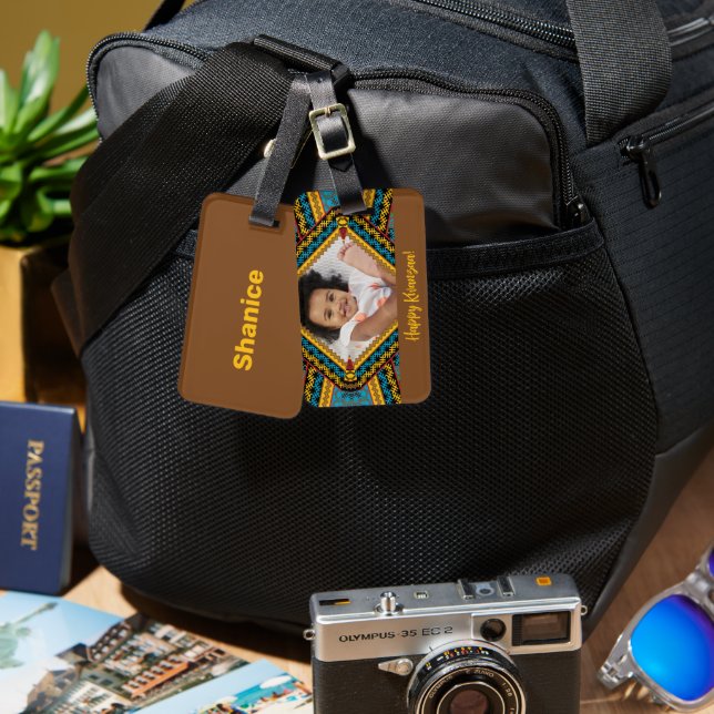 Kwanzaa Custom Brightly Coloured Diamond Patter Luggage Tag (Front & Back)