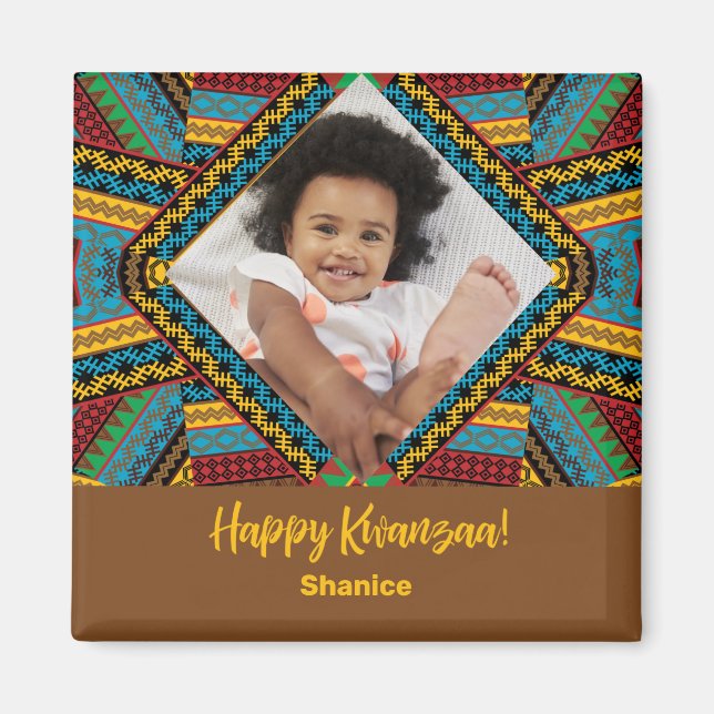 Kwanzaa Custom Brightly Coloured Diamond Patter Magnet (Front)