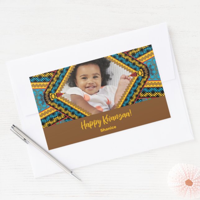 Kwanzaa Custom Brightly Coloured Diamond Patter Rectangular Sticker (Envelope)