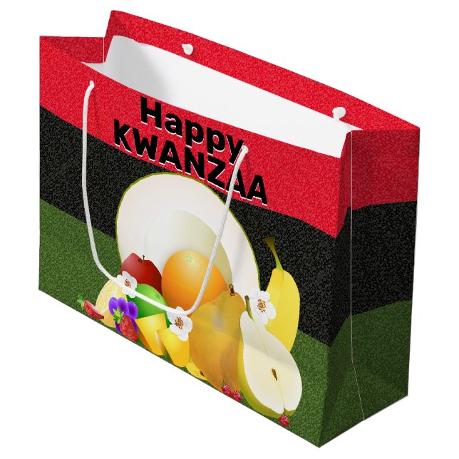 Kwanzaa Fruit Cornucopia Large Gift Bag (Front Angled)