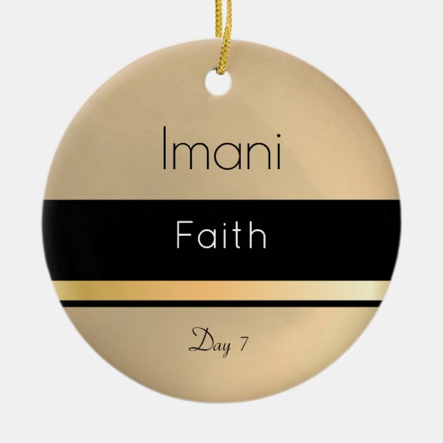 Kwanzaa Imani Gold Black White Day 7 Ceramic Tree Decoration (Front)