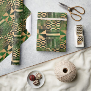 Kwanzaa Kente Print (Green/Gold) Wrapping Paper