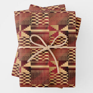 Kwanzaa Kente Print (Red/Gold) Wrapping Paper Sheet