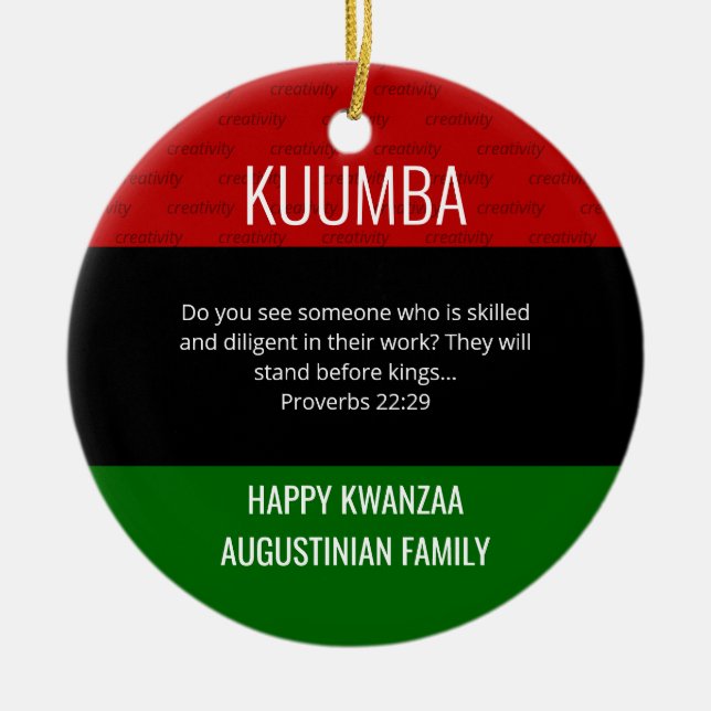 Kwanzaa KUUMBA Ceramic Tree Decoration (Front)