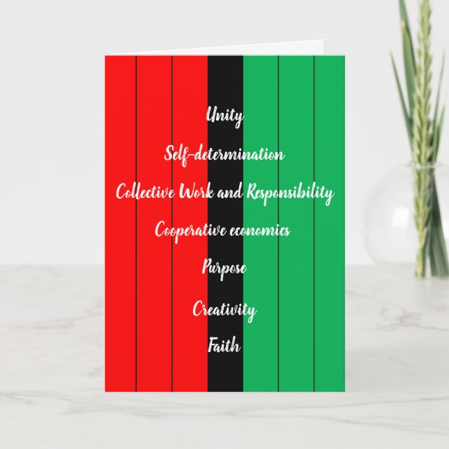 Kwanzaa Principles Red Black Green Stripes Pattern Holiday Card (Front)