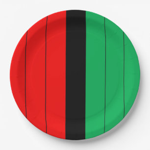 Kwanzaa Red Black Green Kinara Striped Pattern Paper Plate