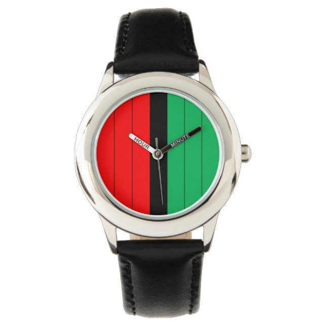 Kwanzaa Red Black Green Kinara Striped Pattern Watch (Front)