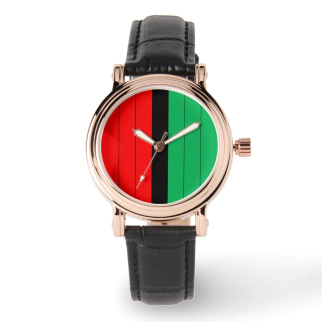 Kwanzaa Red Black Green Kinara Striped Pattern Watch (Front)