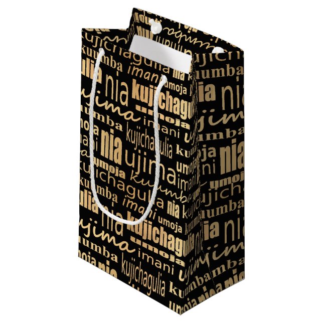 Kwanzaa Seven Principles (Black/Gold) Small Gift Bag (Front Angled)
