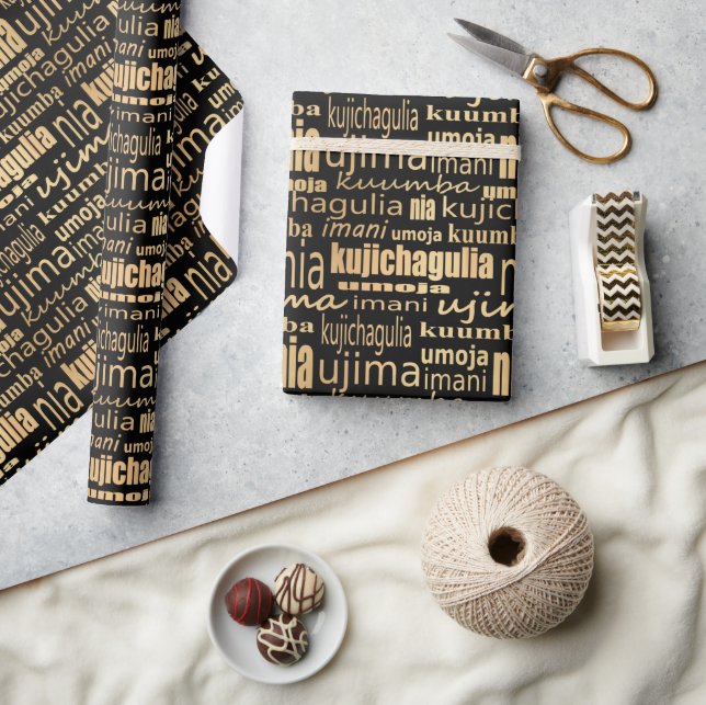 Kwanzaa Seven Principles (Black/Gold) Wrapping Paper (Crafts)