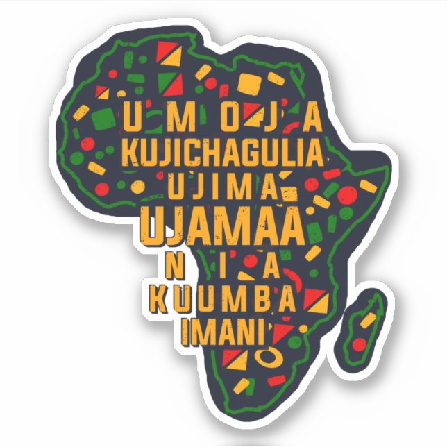 Kwanzaa Seven Principles on African Map, Kiss Cut  (Front)