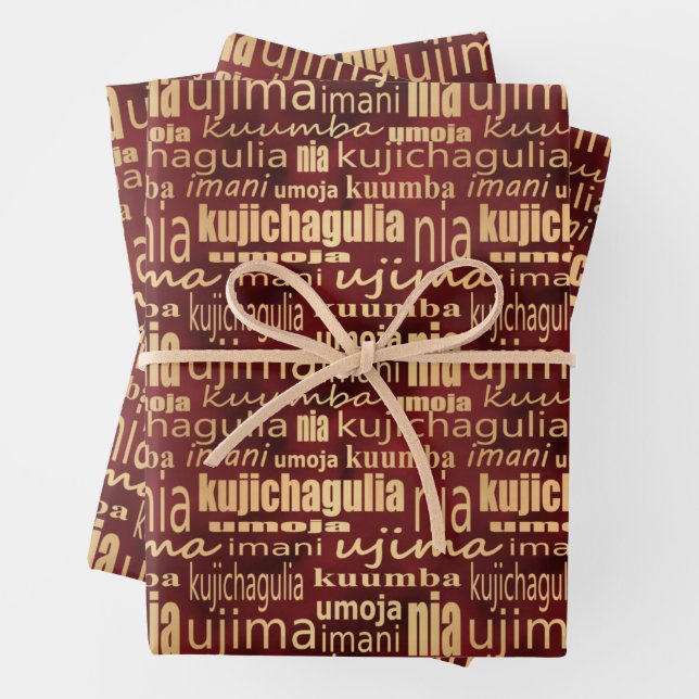 Kwanzaa Seven Principles(Red/Gold)  Wrapping Paper Sheet (In situ)