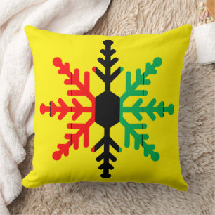 Kwanzaa Snowflake Bright Red Black Green Yellow Cushion