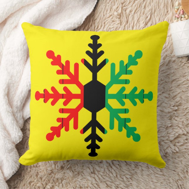 Kwanzaa Snowflake Bright Red Black Green Yellow Cushion (Blanket)
