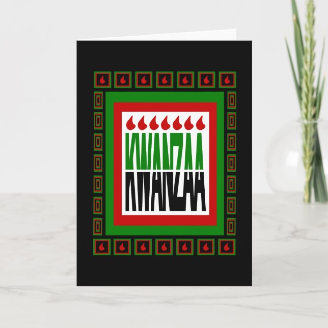 Kwanzaa Split With 7 Flames & Decorated Frame Holiday Card (Front)