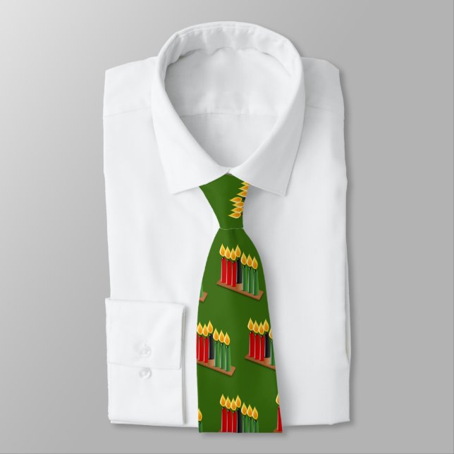 Kwanzaa Ties Red Green Black 7 Candles Patterns (Tied)