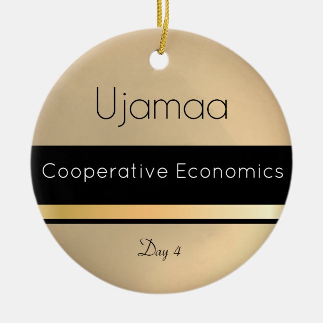 Kwanzaa Ujamaa Gold Black White Day 4 Ceramic Tree Decoration (Front)