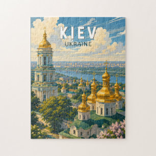 Kyiv Ukraine Illustration Travel Art Vintage Jigsaw Puzzle