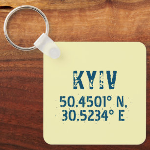 Kyiv Ukraine Latitude & Longitude Distressed  Key Ring