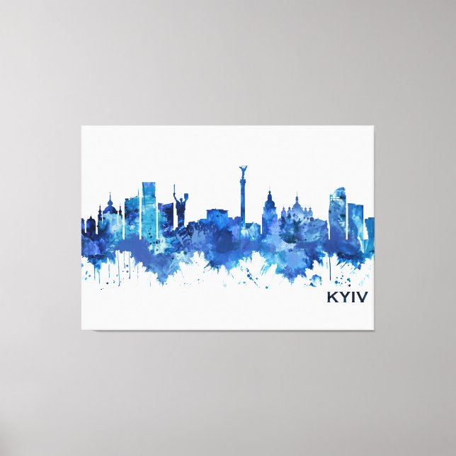 Kyiv Ukraine Skyline Blue Canvas Print (Front)
