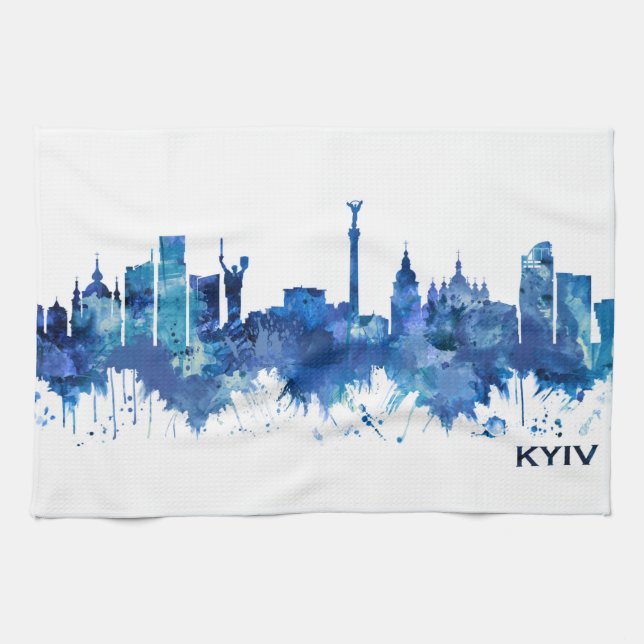 Kyiv Ukraine Skyline Blue Tea Towel (Horizontal)