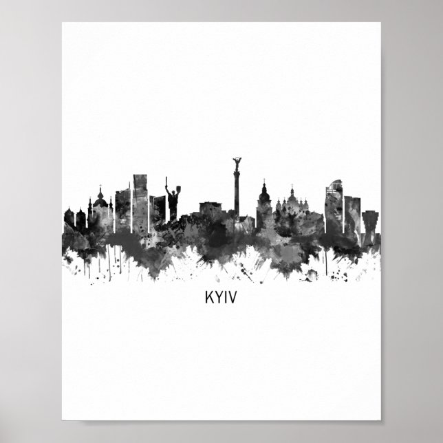 Kyiv Ukraine Skyline BW Poster (Front)