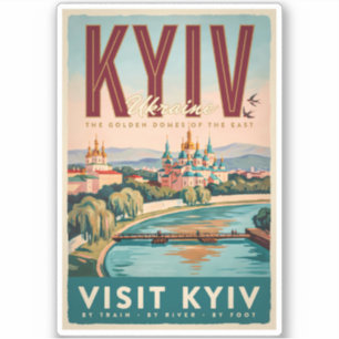 Kyiv Ukraine Skyline Illustration Travel Art Retro