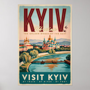 Kyiv Ukraine Skyline Illustration Travel Art Retro Poster