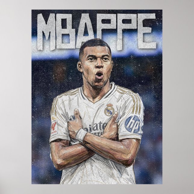 Kylian Mbappe Artistic Scribble Portrait Poster (Front)