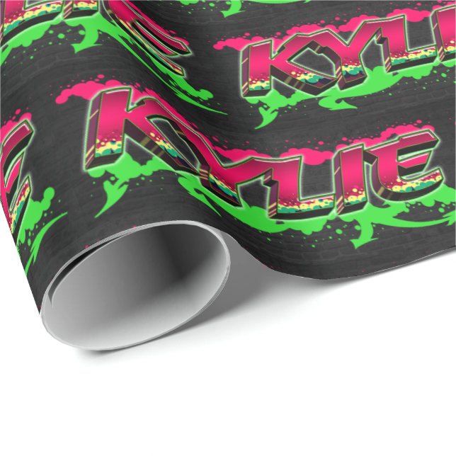 Kylie First Name Graffiti red green Wrapping Paper (Roll Corner)