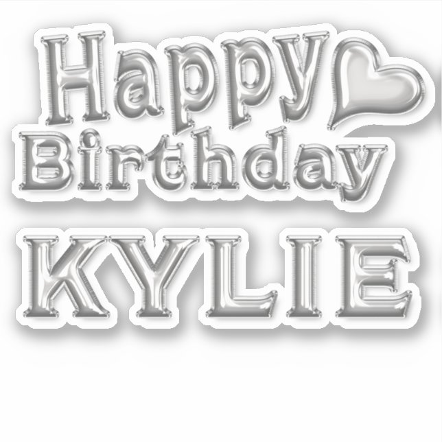 Kylie Happy Birthday silver stickers (Front)