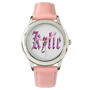 Kylie, Name,  Logo, Girls Pink Leather Watch. Watch