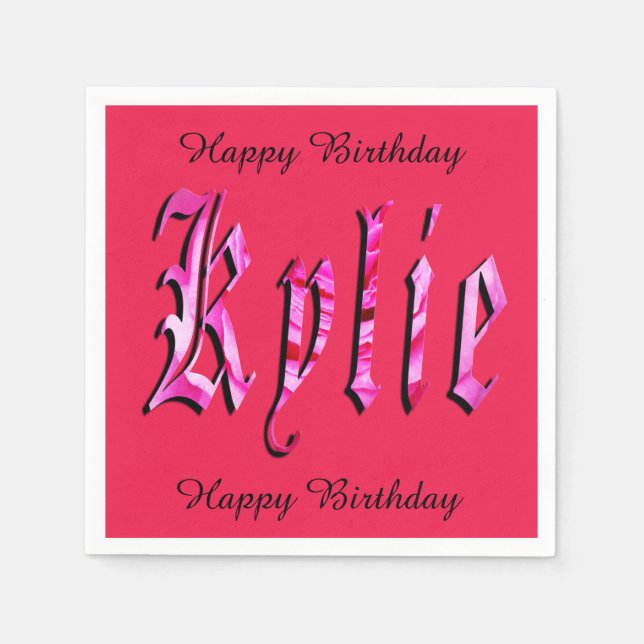 Kylie, Name, Logo, Pink Paper Birthday Napkins (Front)