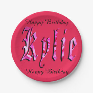Kylie, Name, Logo, Pink Paper Party Plate. Plate