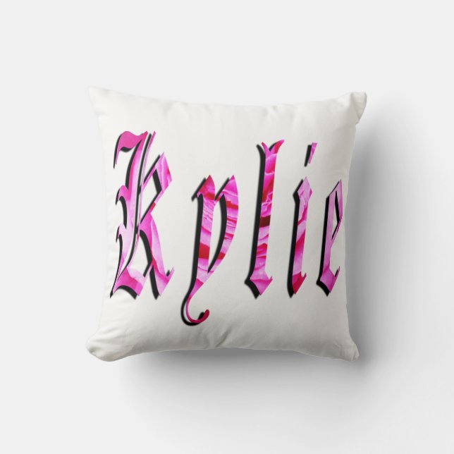Kylie, Name,  Logo, White Throw Cushion. Cushion (Front)