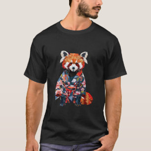 Kymono Cat Bear in Origami Still Haori Red Panda T-Shirt