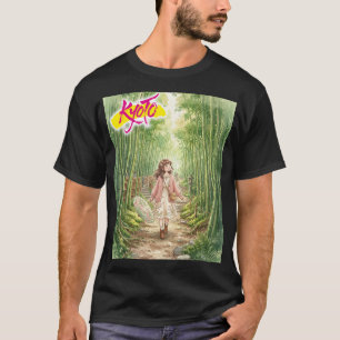 Kyoto, Arashiyama, Bamboo Grove Path, Watercolor T-Shirt
