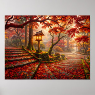 Kyoto Autumn Maple Temple Path Poster