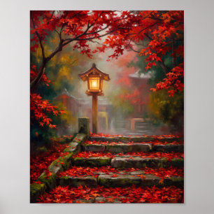 Kyoto Autumn Temple Path Painting Poster