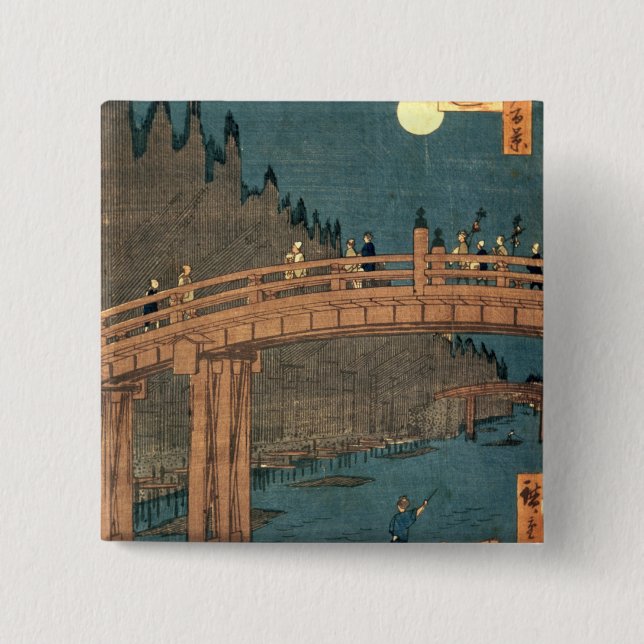 Kyoto bridge by moonlight 15 cm square badge (Front)